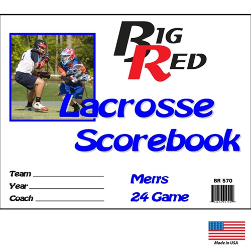 "Big Red" Men's Lacrosse Scorebook cover with space to write in Team, Year, and Coach. Room for 24 Games.
