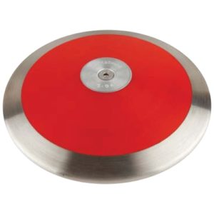 Blazer Athletic Circular ABS plastic Side Plate Discus in red color. Smooth galvanized steel rim and circular galvanized steel plate in middle.