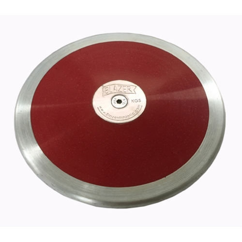 Blazer Athletic Circular ABS plastic Side Plate Discus in dark red color. Smooth galvanized steel rim and circular galvanized steel plate in middle.