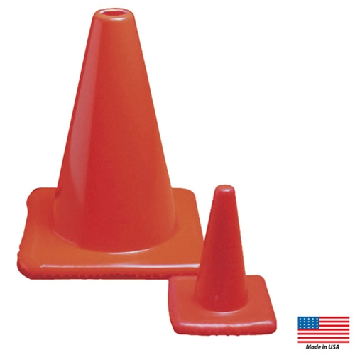 Blazer Athletic Heavy-Duty Cones color in Fluorescent Orange. 6" Cone and 12" Cone. Base is square shaped.