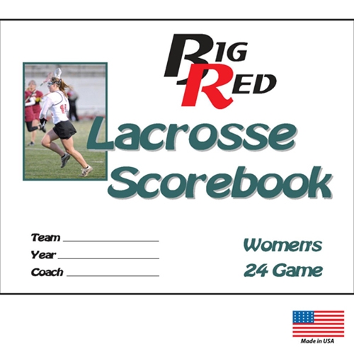 "Big Red" Women's Lacrosse Scorebook cover with space to write in Team, Year, and Coach. Room for 24 Games.