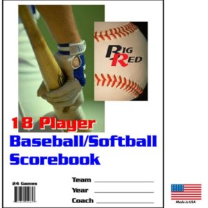 "Big Red" Baseball/Softball Scorebook cover with space to write in Team, Year, and Coach. Room for 18 players.