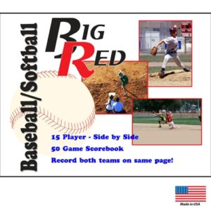 "Big Red" Baseball/Softball Scorebook cover. Room for 15 players and 50 games.