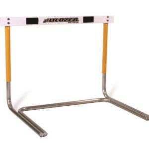 Blazer Athletic steel/aluminum hurdle welded open base in yellow. Rocker. Adjustable sliding base weight.