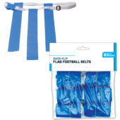 Blazer Athletic white quick clip adjustable belt with 3 blue flags. 6 belts included in package.