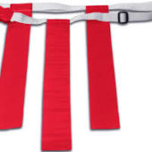Blazer Athletic white quick clip adjustable belt with 3 red flags.